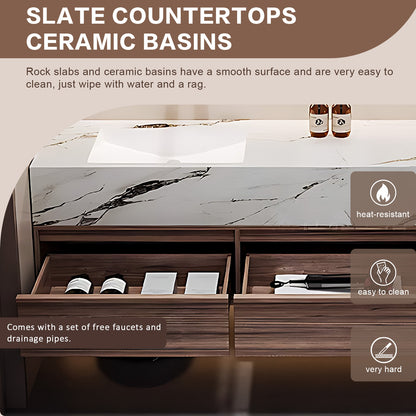 40"-78" Bath vanity with slate countertop smart mirror ceramic basin