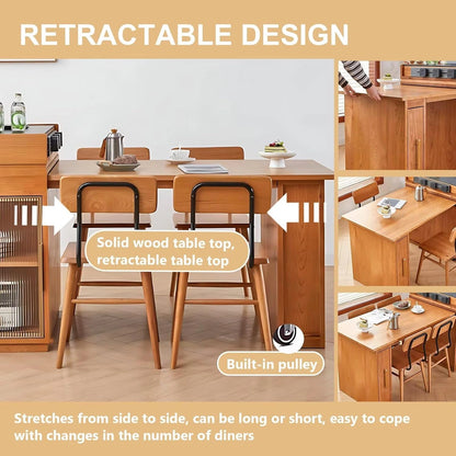 51” - 71” American Country Kitchen Island with Retractable Dining Table (No Chair)