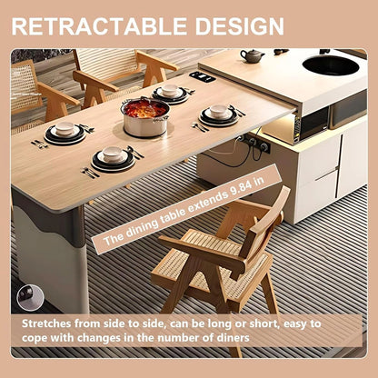 71” - 91” Flexible Kitchen Island Includes Integrated Slate Sink & Retractable Table (No Chair)