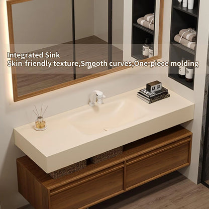 48” - 64” Wood Grain Bathroom Vanity with Rock Slab Integrated Sink