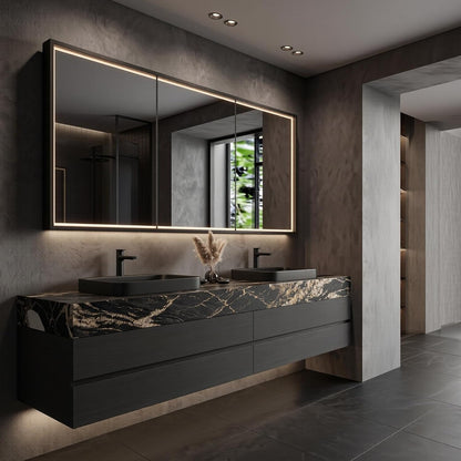 52''-110'' Floating Bathroom Vanity with Double Sink Includes Luxury Black Drawers
