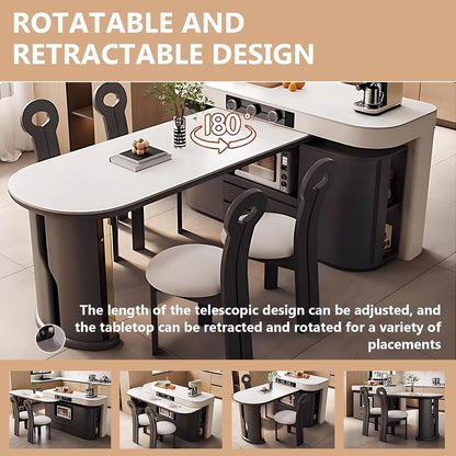 64” - 80” Black Kitchen Island with Mobile Guide Socket & Double-column Table Legs (No Chair)