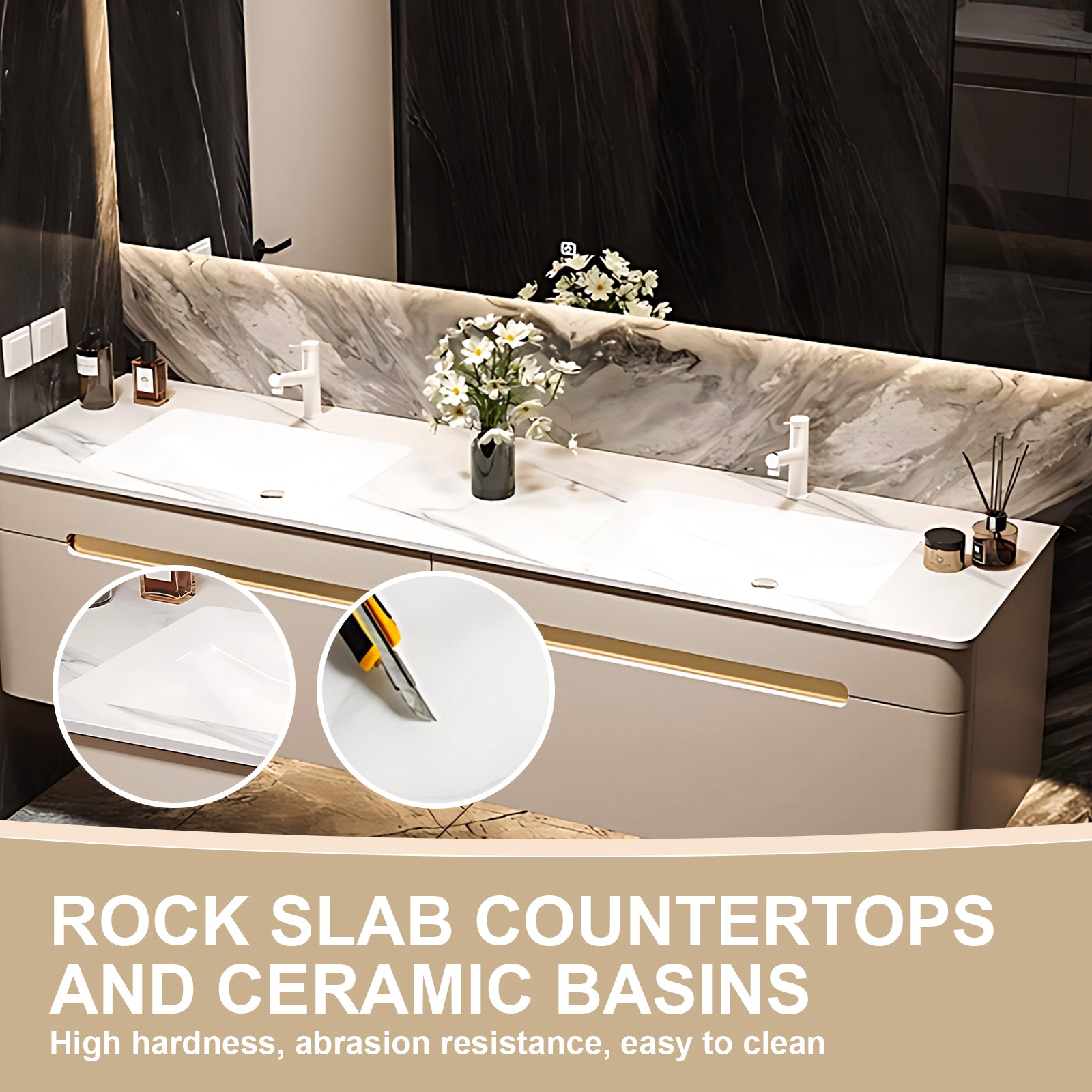 60"- 78" Modern Double Sink Bathroom Vanity Set with Smart Defogging Mirror