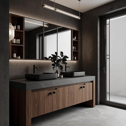 52''-110'' Freestanding Bathroom Vanity with Double Sink Includes Walnut Finish,Spacious Mirror Storage