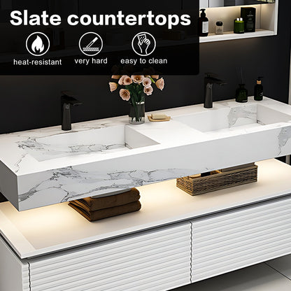 52"- 78" White Vanity Open storage Wall Mounted &LED Smart Mirror & Double Sink and Faucet