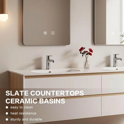 60” - 84” Modern Minimalist Bathroom Vanity Includes Ceramic Seamless Sink