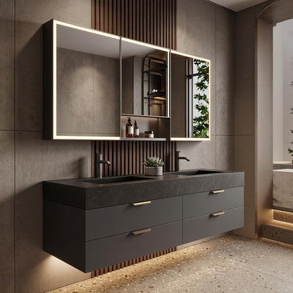 58''-110'' Luxurious Bathroom Vanity with Double Sink Includes Dark Wood Grain