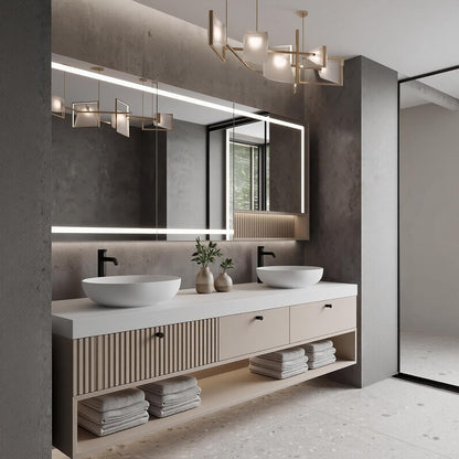 52''-110'' Floating Bathroom Vanity with Double Sink Includes Open Shelf Storage