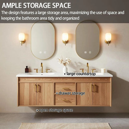 60” - 84” Wooden Bathroom Vanity with Double Sink & Storage Drawers