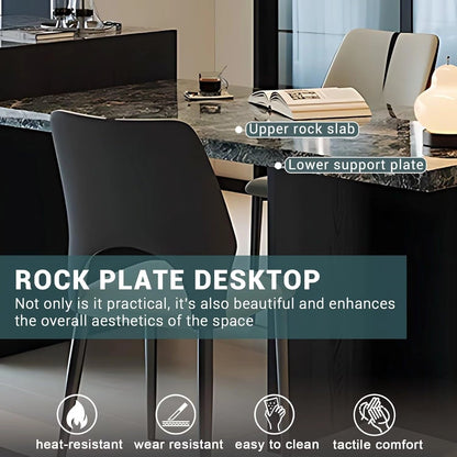 94” - 102” Black Unique Kitchen Island Includes Green Patterned Desktop (No Chair)