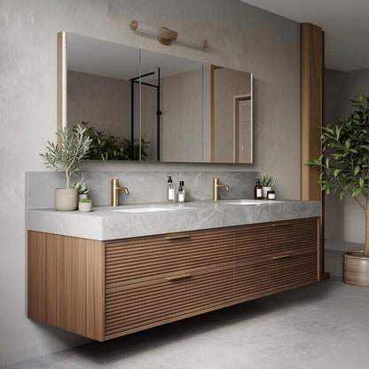 52''-110'' Simple Bathroom Vanity with Sinks Includes 4 Spacious Striped Drawers