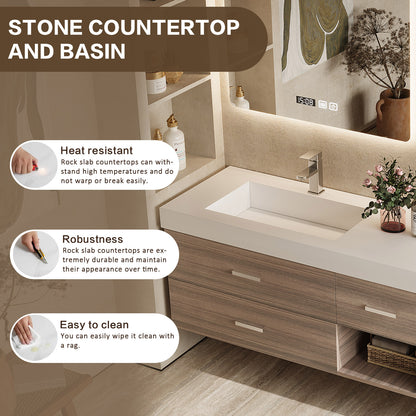 56"- 78" Floating Modern Bathroom Vanity with Double Sinks and LED Smart Defog Mirror