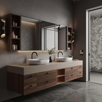 60''-110'' Floating Bathroom Vanity with Sink Includes Wood-toned Drawer Design