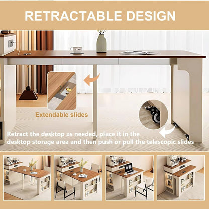 Simple Beige Kitchen Island Includes Embedded Socket for 2-6 Person (No Chair)