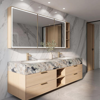 52''-110'' Wall Mounted Double Sink Bathroom Vanity Includes Light Oak Drawers