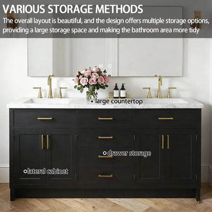 60” - 84” Black Bathroom Vanity with Smart Anti Fog Mirror