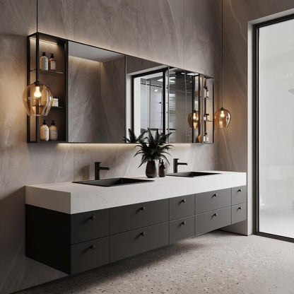 70''-110'' Modern Floating Bathroom Vanity with Double Sink Includes 10 Drawers& Minimalist Design