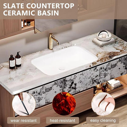52” - 72” Modern Textured Bathroom Vanity with Smart Defog Sliding Door Mirror Cabinet