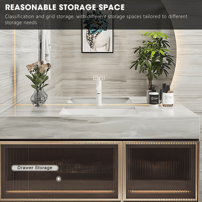 36"- 48" Wall Mounted Bathroom Vanity with Single Sink and Round Smart LED Mirror