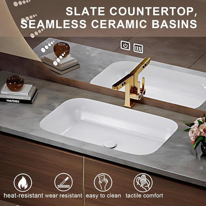 40” – 64” Brown Modern Bathroom Vanity with Horizontal Wood Grain Cabinet