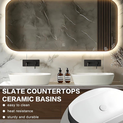 60” - 72” Modern Simple Bathroom Vanity Includes Hidden Handle & LED Smart Mirror