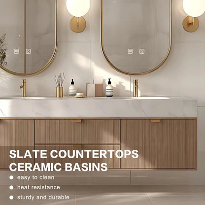 60” - 84” Modern Luxury Bathroom Vanity Includes Vertical Grain Cabinet