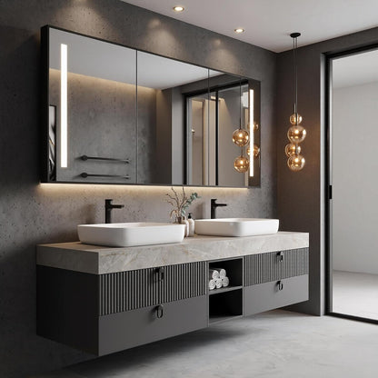 52''-110'' Floating Bathroom Vanity with Double Sinks Includes Sintered Stone Top
