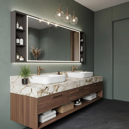 52''-110'' Modern Floating Bathroom Vanity with Double Sink Includes Wood Drawer Storage