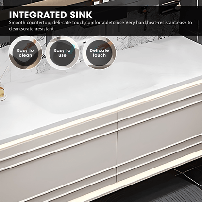 36"- 72" White Wall Mounted Bathroom Vanity with Single Sink and Round Smart LED Mirror