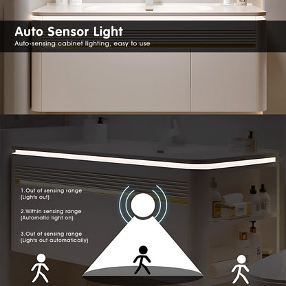 40"- 60" Floating Bathroom Vanity Set with Sensor Light, Defogging Mirror Cabinet, Integrated Sink