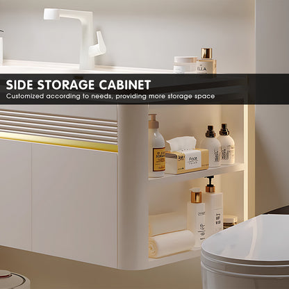 40"- 60" Floating Bathroom Vanity Set with Sensor Light, Defogging Mirror Cabinet, Integrated Sink