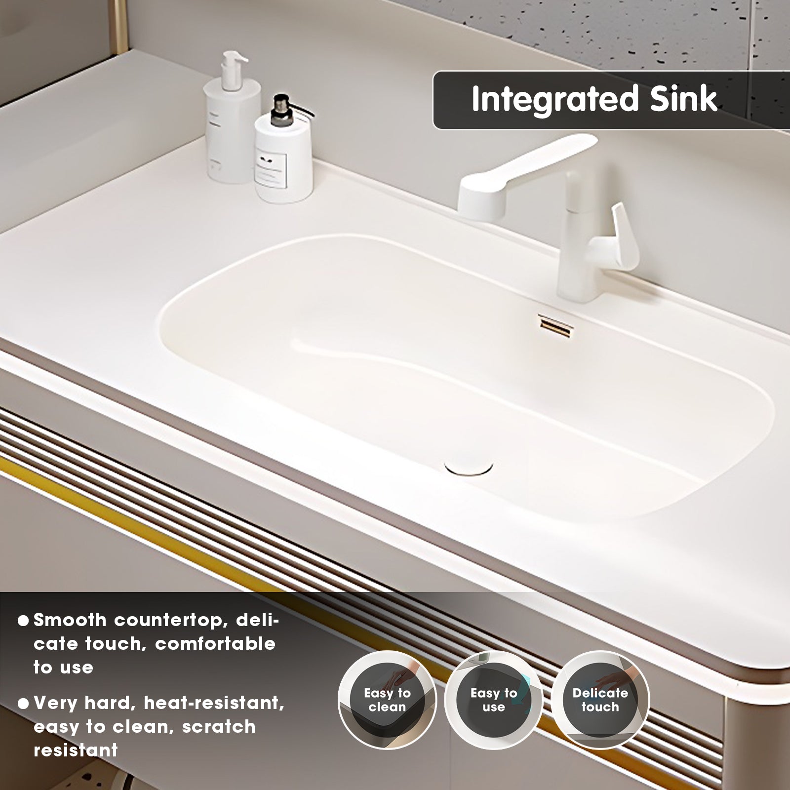 40"- 60" Floating Bathroom Vanity Set with Sensor Light, Defogging Mirror Cabinet, Integrated Sink