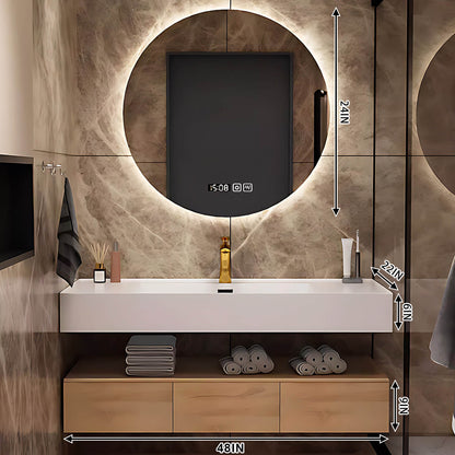 40"- 60" Wall Mount Bathroom Vanity Set with Backlit  Round Mirror and Single Sink
