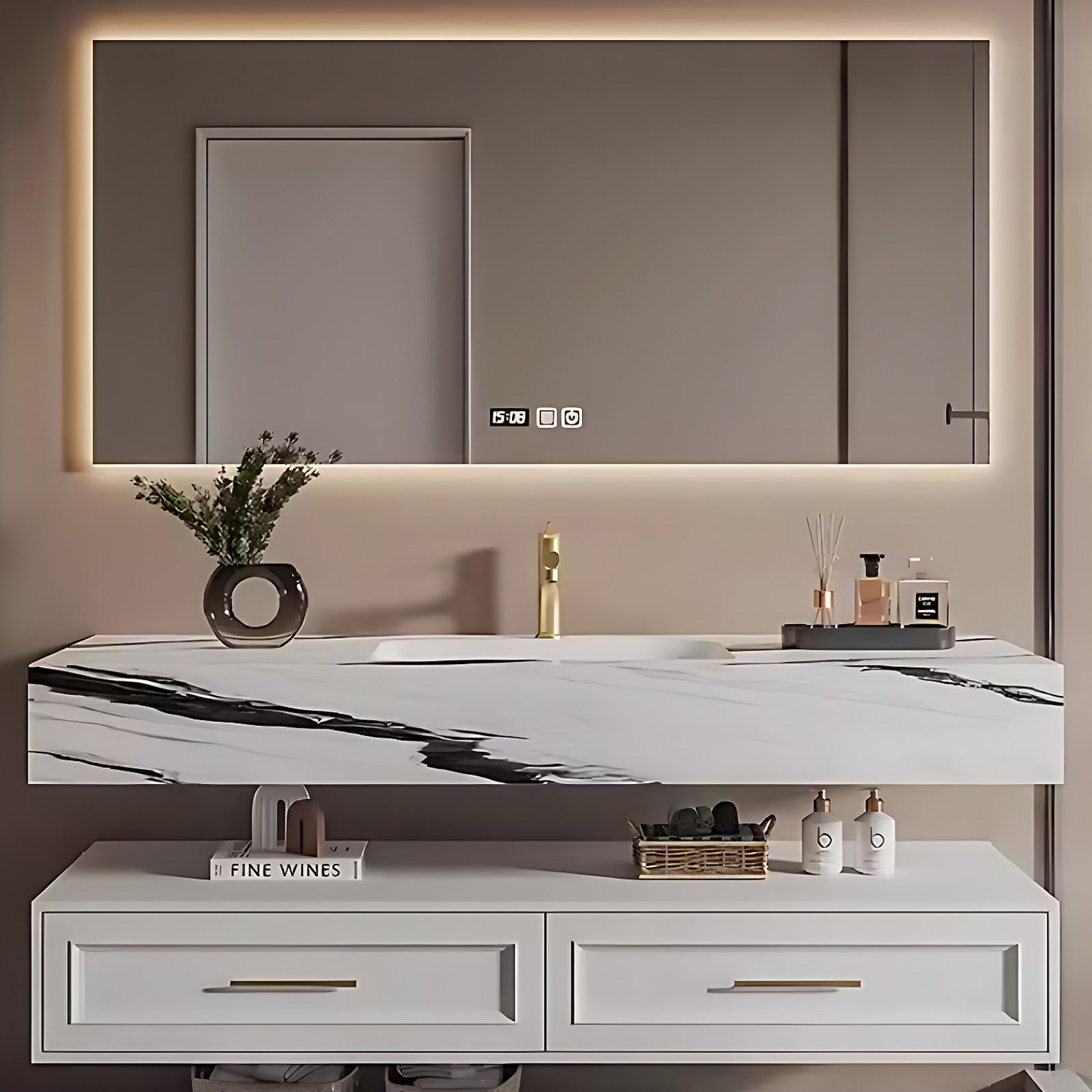 40"- 64" Wall Mounted Bathroom Vanity with Smart LED Defog Mirror