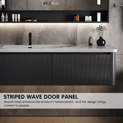 40"- 72" Wall Mounted Single Bathroom Vanity Set with LED Mirror Cabinet and Ceramic Basin