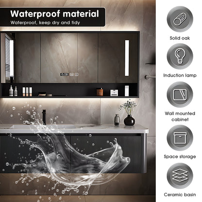 40"- 72" Wall Mounted Single Bathroom Vanity Set with LED Mirror Cabinet and Ceramic Basin