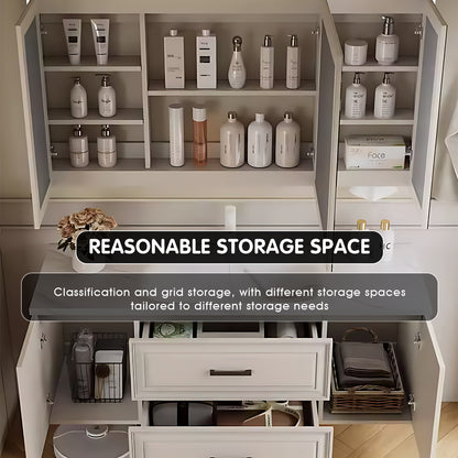 40"- 72" White Floating Bathroom Vanity Set with Drawers, Mirror Cabinet and Basin