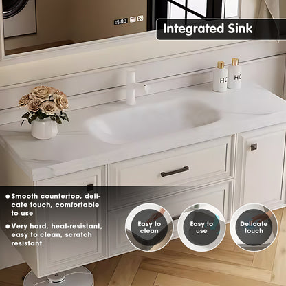 40"- 72" White Floating Bathroom Vanity Set with Drawers, Mirror Cabinet and Basin