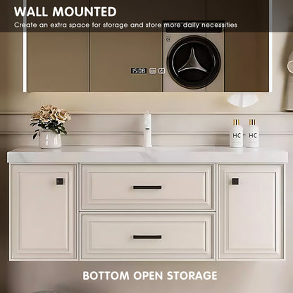 40"- 72" White Floating Bathroom Vanity Set with Drawers, Mirror Cabinet and Basin