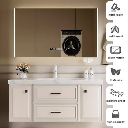 40"- 72" White Floating Bathroom Vanity Set with Drawers, Mirror Cabinet and Basin