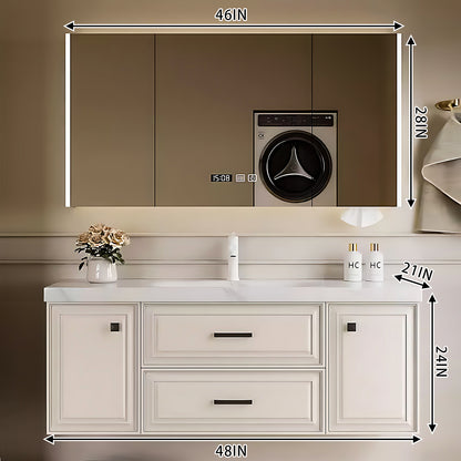 40"- 72" White Floating Bathroom Vanity Set with Drawers, Mirror Cabinet and Basin