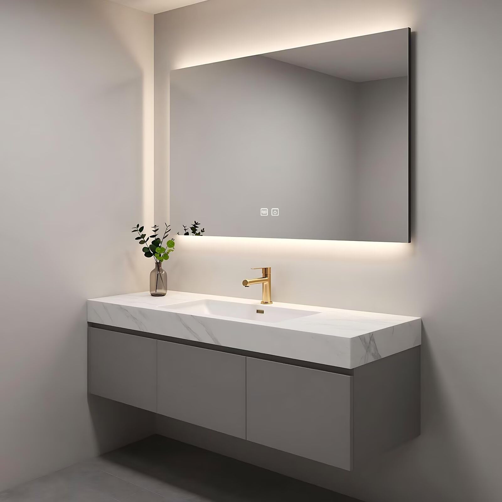 40”-64”LED Backlit Bathroom Mirror, 36x28 Inch Anti-Fog Vanity Mirror with Touch Control, Wall Mounted Lighted Makeup Mirror