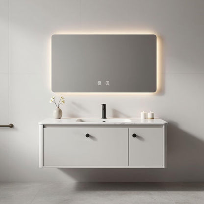 40"-64"Modern White Floating Bathroom Vanity Set with Marble Top & LED Mirror