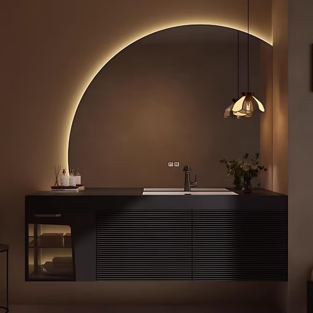 40"-64"Modern Wabi-Sabi Bathroom Vanity with Integrated Sink & Ambient LED Lighting