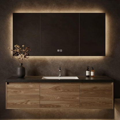40”-64”Modern Bathroom Vanity - Brass Hardware, White Stone Top & Sleek Floating Design for Premium Bathroom Interiors