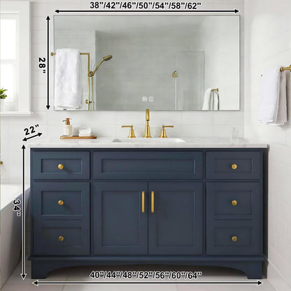 40”-64”Single Sink Freestanding Bathroom Vanity, Navy Blue Cabinet with Gold Hardware