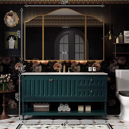 40"-68"Vintage Style Bathroom Vanity with Marble Top & Gold Hardware, Mid-Century