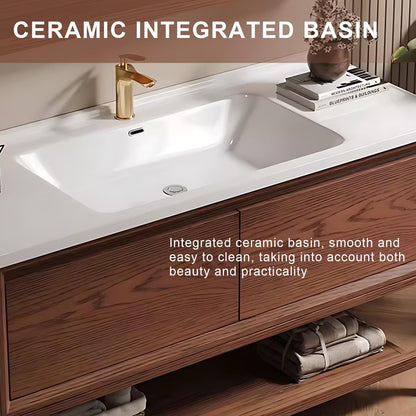 40”-64”Single Sink Freestanding Bathroom Vanity with LED Backlit Mirror, Walnut Cabinet
