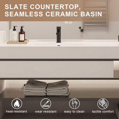 40”-72”Wall Mounted Bathroom Vanity with Arch LED Mirror, Floating Cabinet with Open Shelves, Modern Minimalist, White