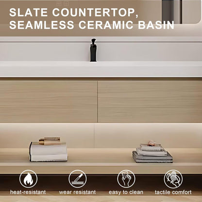40”-72”Single Sink Floating Bathroom Vanity with LED Backlit Mirror, Light Oak Cabinet